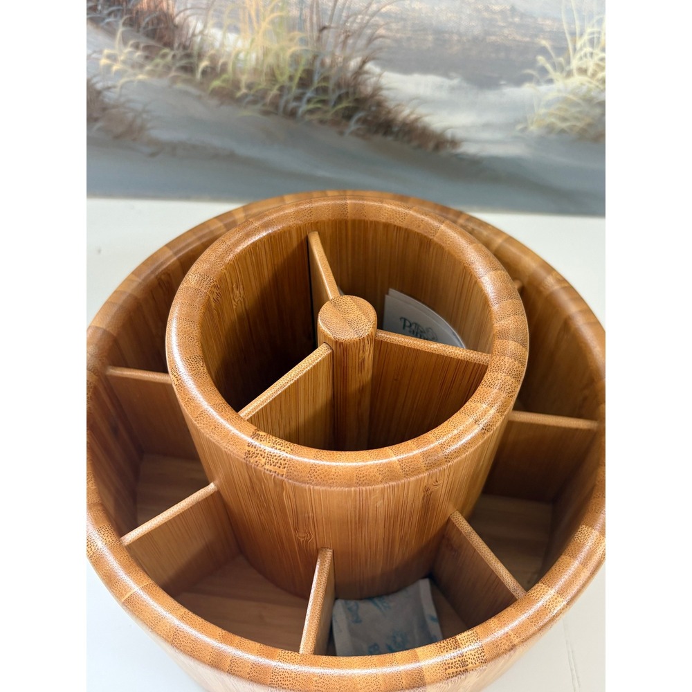 Pampered Chef Bamboo Tool Turn-About Carousel Utensil Holder Caddy #2172 Retired - Picture 2 of 10